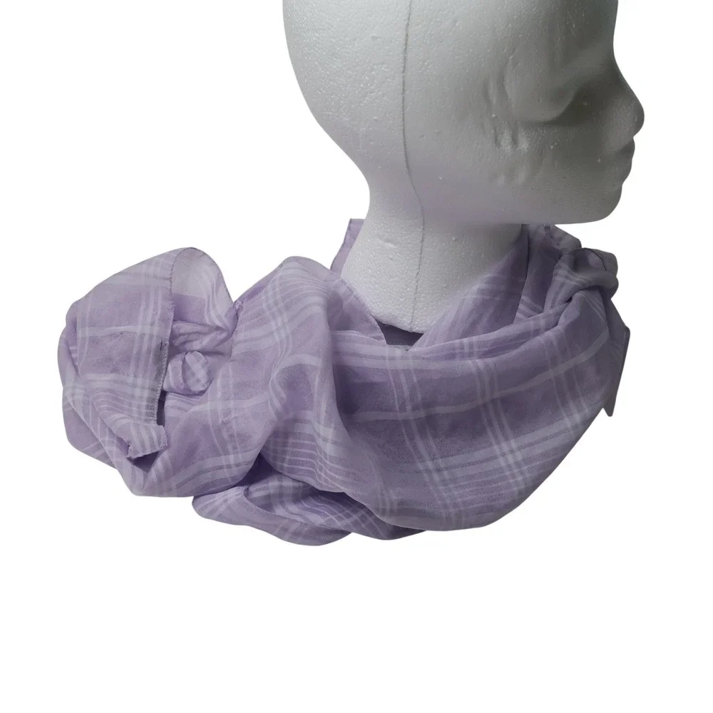 Lavender Purple Plaid Sheer Lightweight Scarf Rectangular Spring Accessory